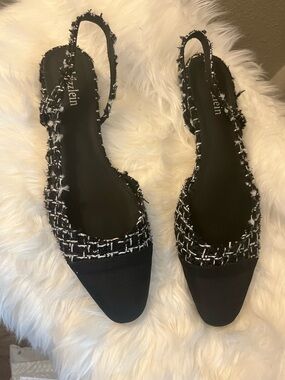 Black Tweed Slingback Pointed-Toe Mules